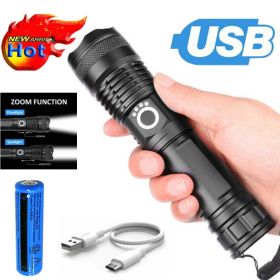 LED Flashlight Zoom USB Rechargeable Super Bright Torch Camping Lamp Work Light