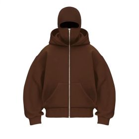 New European And American Autumn Spring Hooded Loose Cardigan Baseball Uniform Men (Option: Brown-S)