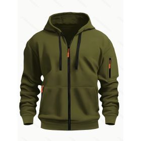 Zipper Hooded Sweatshirt Men's Sports Casual Cardigan Coat (Option: Army green-S)
