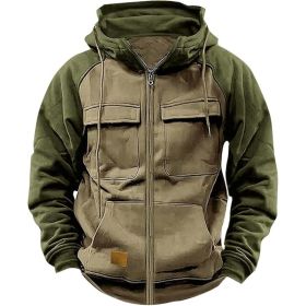 Men's Hoodie Youth Sports Multi-pocket Workwear (Option: Camel-S)