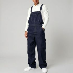 Dark Indigo Mens Denim Bib Overalls Loose Straight Leg Carpenter Workwear Dungarees US Ready Stock (Option: L213XXXL)