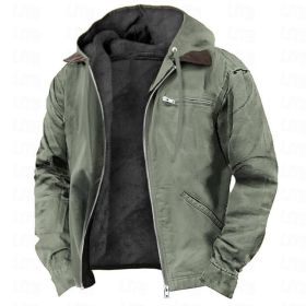 Winter Hooded Coat With Pockets Fashion Warm Fleece Zip-up Jacket Casual Outwear Men's Clothing (Option: Light Green-L)