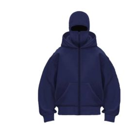 New European And American Autumn Spring Hooded Loose Cardigan Baseball Uniform Men (Option: Navy blue-S)