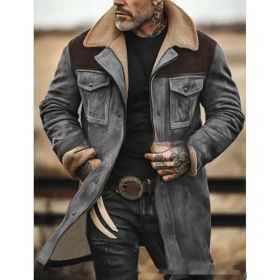 Suede Color-blocked Jacket With Multiple Pockets And Zippered Coat (Option: Gray Coffee-2XL)