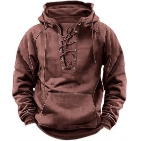 Ins Lace-up Hoodie Casual Sports Pocket Sweatshirt Men's Long-sleeved Top Clothing (Option: Pink-S)