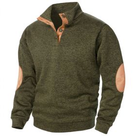 Men's Stand Collar Knitted Joint Stitching Casual Jacquard Cardigan Sweater (Option: Army green-S)