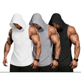 Solid Color Hooded Sleeveless Sports Fitness Europe And The United States Men Loose Vest Top (Option: 3color set-M)