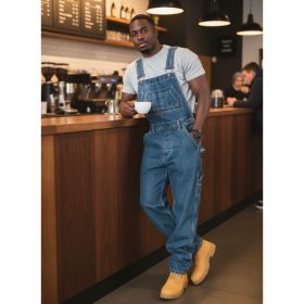 Men's Loose Fit Denim Overalls Dark Blue Carpenter Bib Pants Casual Streetwear Workwear (Option: L165L)