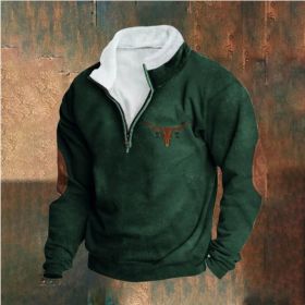 Retro Patchwork Half Cardigan Men's Long-sleeved Sweater (Option: Green-2XL)