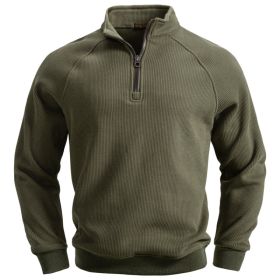 European And American Half Zipper Sweater Stand-up Collar All-match Fleece Men's Sweater Top (Option: Army green-S)