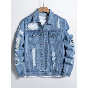Ripped Denim Jacket Men Vintage Blue Trucker Jean Jacket Ready To Ship From USA (Option: Y223XXL)