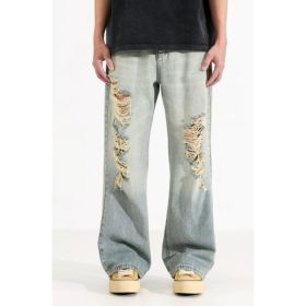 Heavy Ripped Jeans Men Light Wash Baggy Wide Leg Denim Pants Vintage Streetwear Ships From USA (Option: S3326XL)