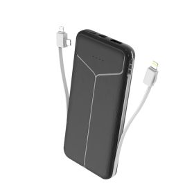10000mAh Power Bank Portable Charger With US Plug 2 Built-in Cables External Battery Pack With 4 Ouputs 3 Inputs Fit For IOS Phone 14 Android And More (Option: Black)