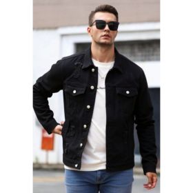 Vintage Black Ripped Denim Jacket Men US Warehouse Inventory Distressed Trucker Jean Jacket (Option: Y113S)