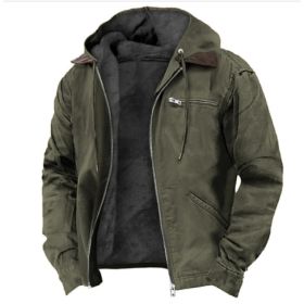 Winter Hooded Coat With Pockets Fashion Warm Fleece Zip-up Jacket Casual Outwear Men's Clothing (Option: Green-S)