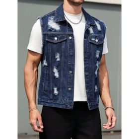 Ripped Denim Vest Men Dark Blue Distressed Sleeveless Jean Jacket Vintage Ships From US (Option: MY248XXL)