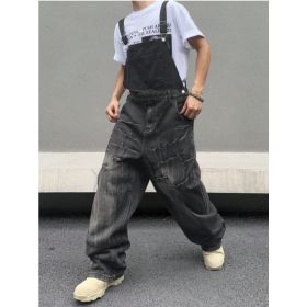 Men Black Denim Overalls Loose Fit Bib Pants Workwear Style Casual Jeans Jumpsuit Wholesale Ready Stock (Option: L167M)