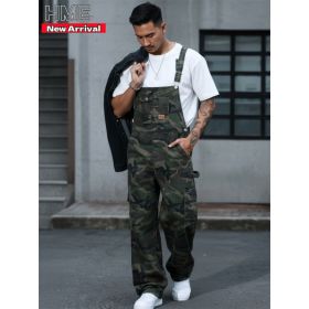 Men's Camo Bib Overalls Loose Fit Cargo Workwear Jumpsuit Multi Pocket Streetwear US Ready Stock (Option: L161M)
