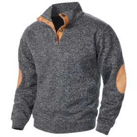 Men's Stand Collar Knitted Joint Stitching Casual Jacquard Cardigan Sweater (Option: Black And Gray-S)