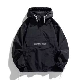 Half Zipper Pullover Men's Spring And Autumn New Hooded Fir Sweater (Option: Black-M)