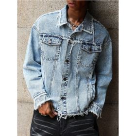 Raw Hem Denim Jacket Men Light Wash Oversized Trucker Jean Jacket Ready To Ship (Option: Y243S)