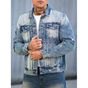 Light Blue Denim Jacket Men Vintage Washed Classic Trucker Jean Jacket USA Warehouse (Option: Y242S)