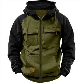 Men's Hoodie Youth Sports Multi-pocket Workwear (Option: Forest Green-L)