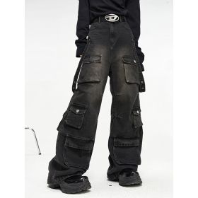 Multi Pocket Vintage Wide Leg Jeans For Men (Option: Black-S)