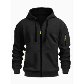 Zipper Hooded Sweatshirt Men's Sports Casual Cardigan Coat (Option: Black-S)