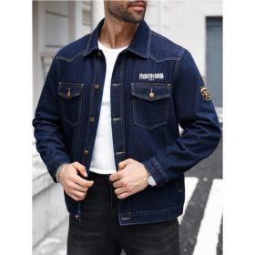 Dark Blue Denim Jacket Men Classic Button Trucker Jean Jacket Casual US Warehouse Ready Stock (Option: SY1981XL)