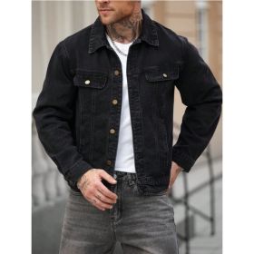 Plus Size Black Denim Jacket Men Classic Trucker Jean Jacket Big And Tall US Warehouse Ready Stock (Option: SY2001XL)