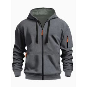 Zipper Hooded Sweatshirt Men's Sports Casual Cardigan Coat (Option: Dark Gray-S)