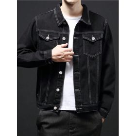 Black Denim Jacket Men Contrast Stitch Trucker Jean Jacket Ready To Ship From US (Option: Y114S)