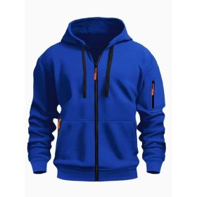 Zipper Hooded Sweatshirt Men's Sports Casual Cardigan Coat (Option: Sapphire Blue-S)