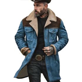 Suede Color-blocked Jacket With Multiple Pockets And Zippered Coat (Option: Blue Coffee-M)