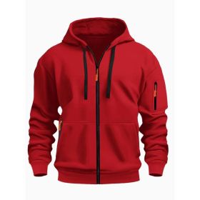 Zipper Hooded Sweatshirt Men's Sports Casual Cardigan Coat (Option: Red-M)