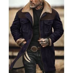 Suede Color-blocked Jacket With Multiple Pockets And Zippered Coat (Option: Dark Blue Coffee-3XL)