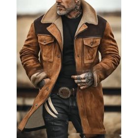 Suede Color-blocked Jacket With Multiple Pockets And Zippered Coat (Option: Turmeric Coffee-3XL)
