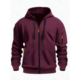 Zipper Hooded Sweatshirt Men's Sports Casual Cardigan Coat (Option: Wine Red-M)