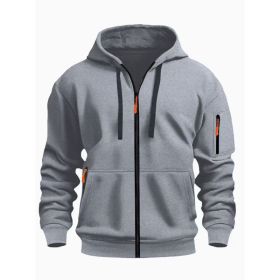 Zipper Hooded Sweatshirt Men's Sports Casual Cardigan Coat (Option: Light Gray-M)
