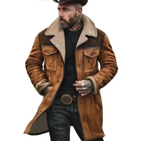 Suede Color-blocked Jacket With Multiple Pockets And Zippered Coat (Option: Camel Coffee-M)