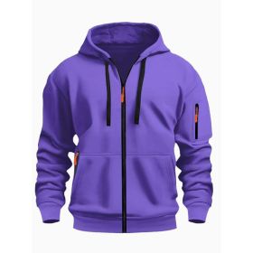 Zipper Hooded Sweatshirt Men's Sports Casual Cardigan Coat (Option: Purple-M)