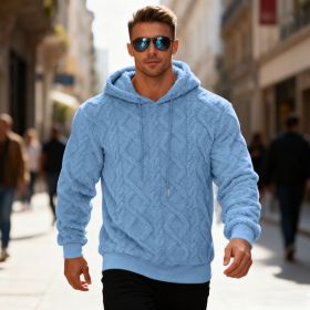 Plush Hooded Sweatshirt Winter Warm Long-sleeved Pullover Top Men's Casual Solid Color Fleece Hoodie Clothing (Option: Light Blue-M)