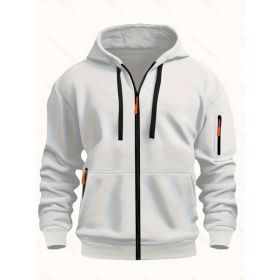Zipper Hooded Sweatshirt Men's Sports Casual Cardigan Coat (Option: White-M)