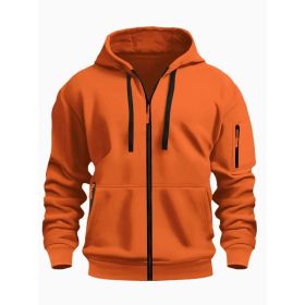 Zipper Hooded Sweatshirt Men's Sports Casual Cardigan Coat (Option: Orange-M)