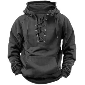 Ins Lace-up Hoodie Casual Sports Pocket Sweatshirt Men's Long-sleeved Top Clothing (Option: Gray-M)
