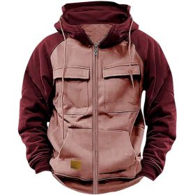 Men's Hoodie Youth Sports Multi-pocket Workwear (Option: Pink-M)