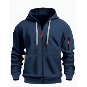 Zipper Hooded Sweatshirt Men's Sports Casual Cardigan Coat (Option: Navy blue-M)