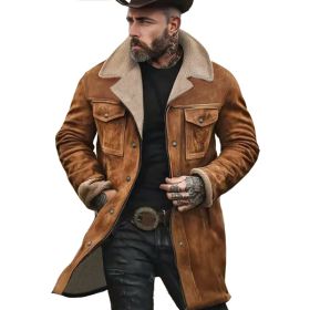 Suede Color-blocked Jacket With Multiple Pockets And Zippered Coat (Option: Turmeric - Solid Color Version-L)