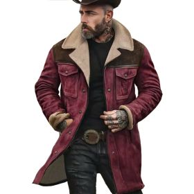 Suede Color-blocked Jacket With Multiple Pockets And Zippered Coat (Option: Burgundy Coffee-L)